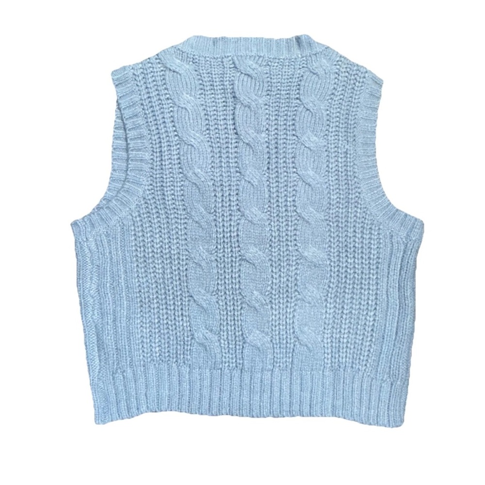 American Eagle NWT XL dusty Blue Cable Knit Sleeveless Sweater Vest - Picture 11 of 13